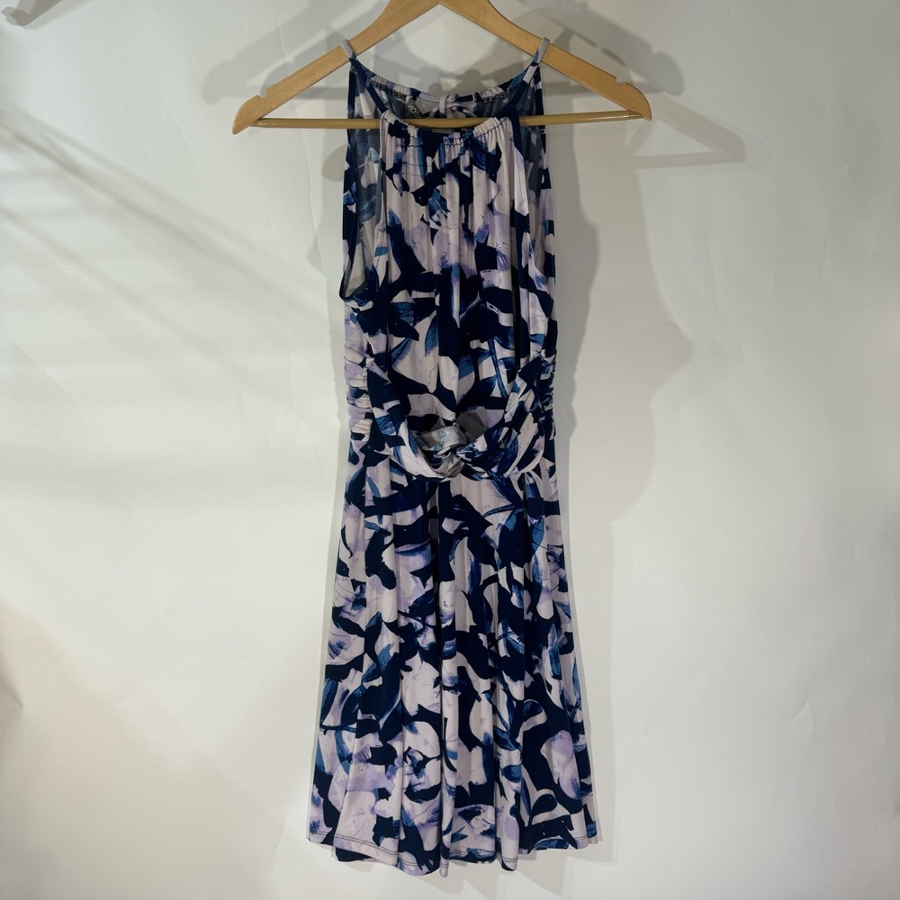 Maggy London Blue White Sleeveless Midi Dress - Picture 1 of 5
